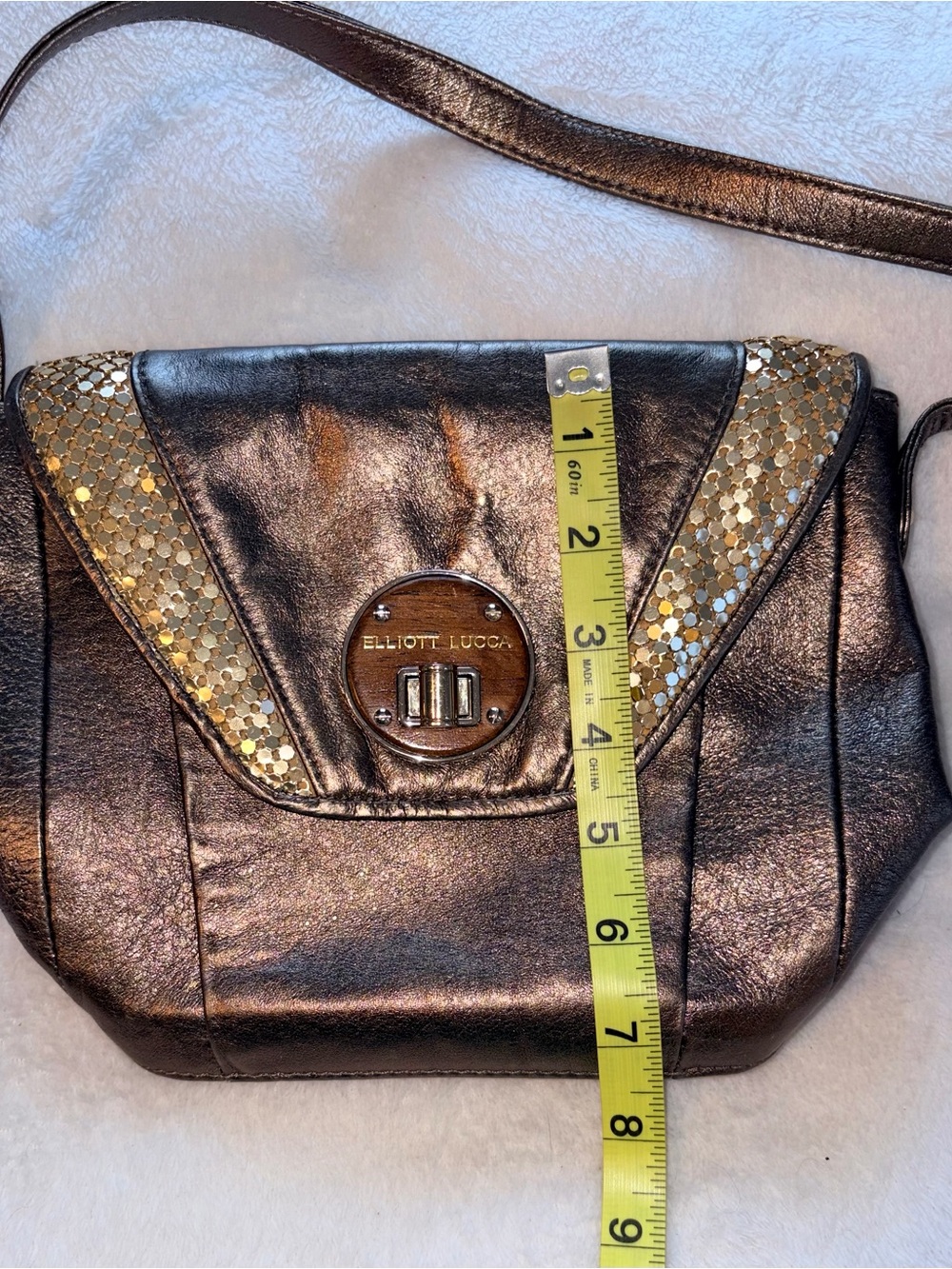 Elliott Lucca Metallic Bronze Rojo Flap Crossbody Bag - Picture 8 of 11